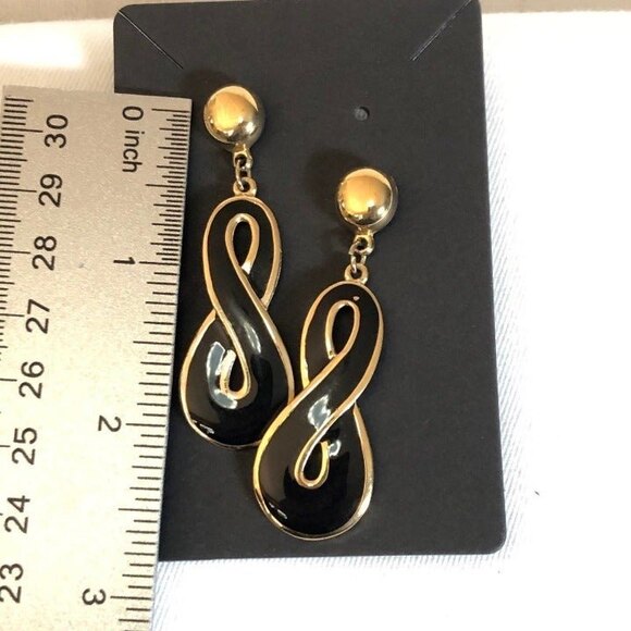 Morgan Taylor Infinity Pierced Dangle Earrings Black & Gold - Picture 4 of 6